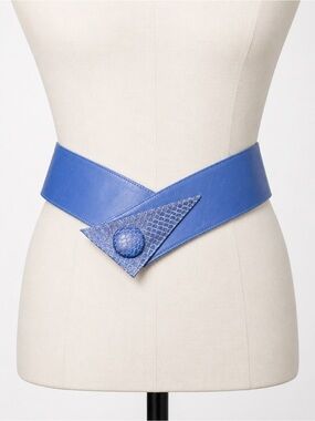 Boutique Blue Leather Statement Waist Belt Avant Garde Retro Wide Belt